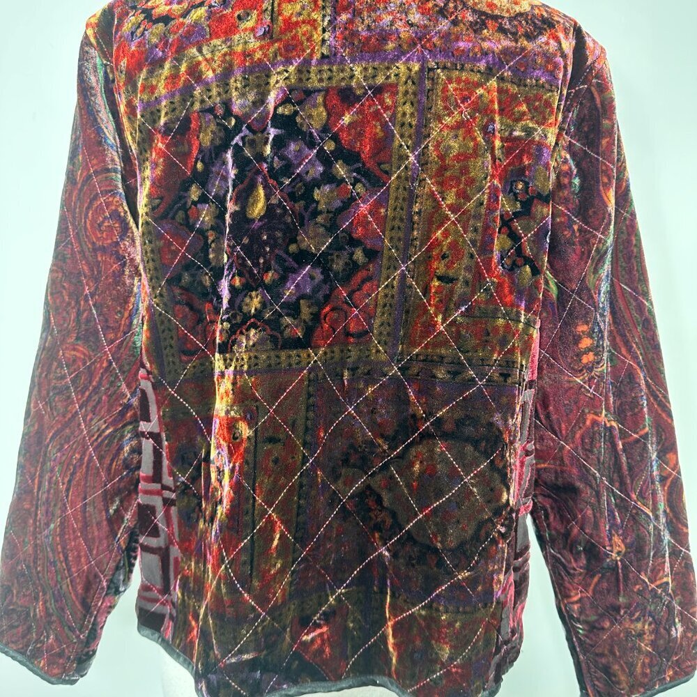 COLDWATER CREEK Velvet Blazer Floral Button Dark Romantic Holiday Boho PXL - Picture 11 of 13